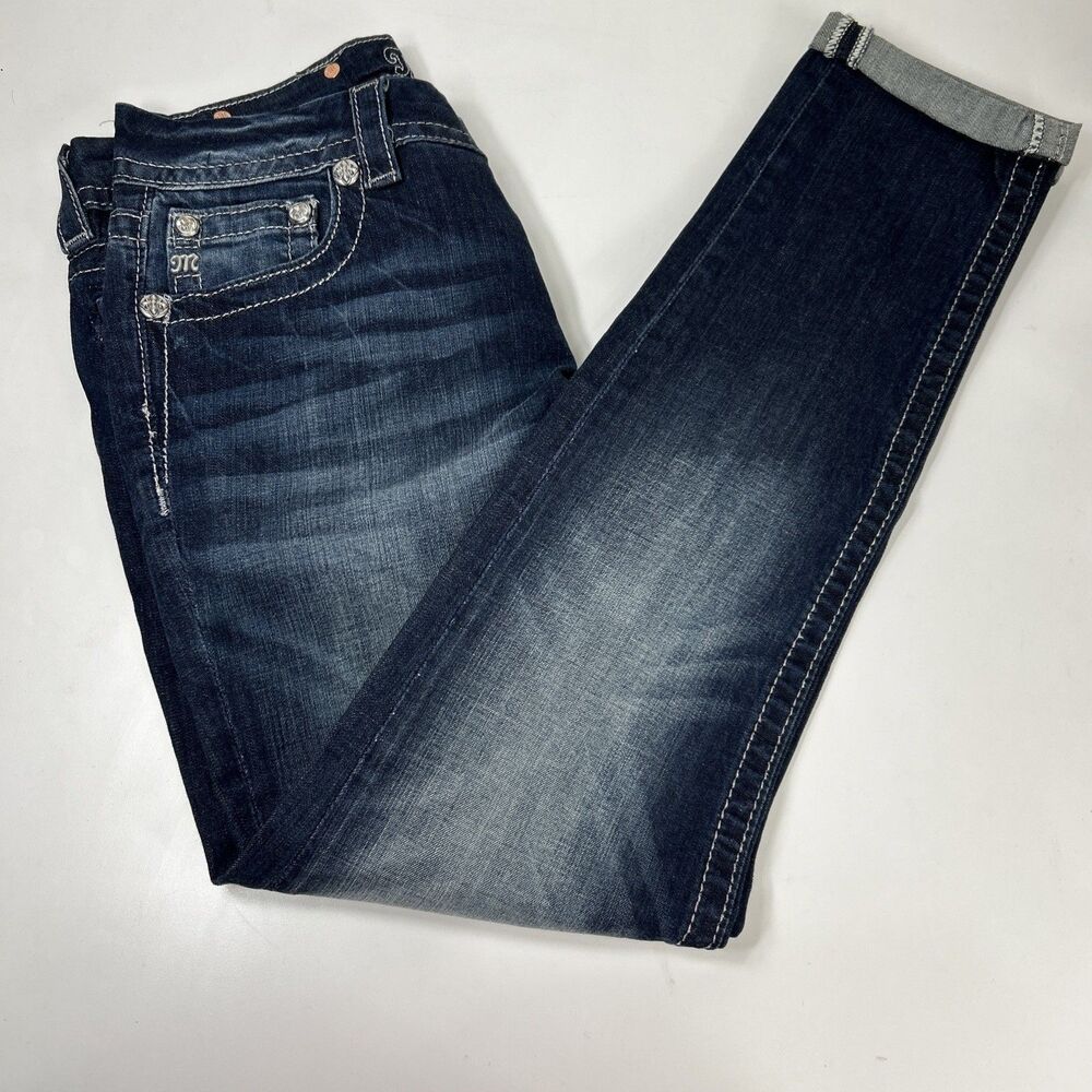 Miss Me Y2K Jeans Ankle Skinny Sz 29 Dark Wash Denim Embellished Distressed - Picture 8 of 9